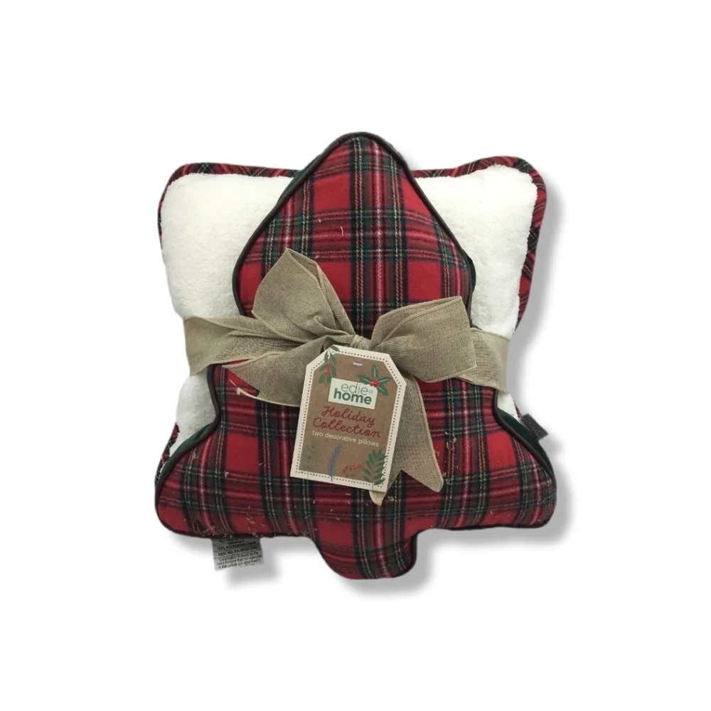 NWT 2pk Eddie Bauer Red and Green Plaid Tree/Square Throw Pillows